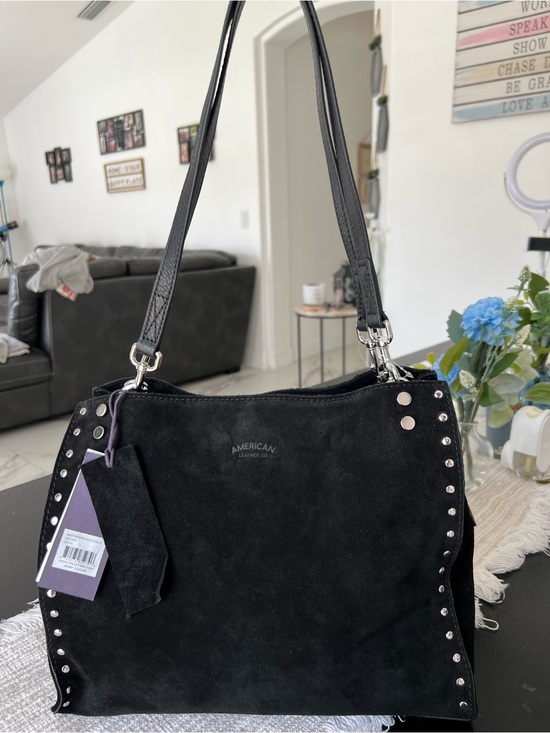 American Leather Co. Handbags - American Leather Co. Black Suede Studded Shoulder Bag